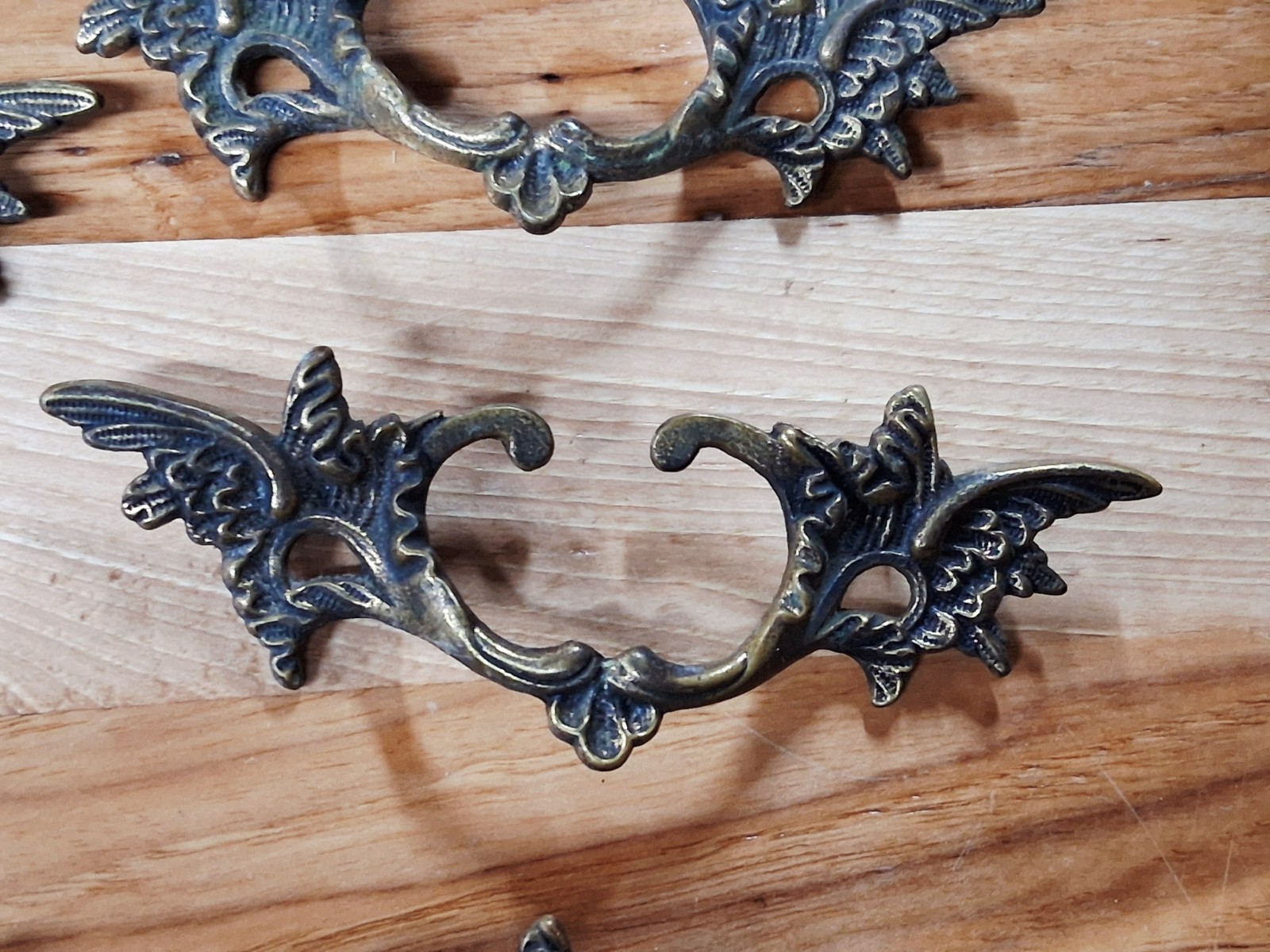 Lot Of 5 Vintage Small Ornate German Brass Drawer Pulls