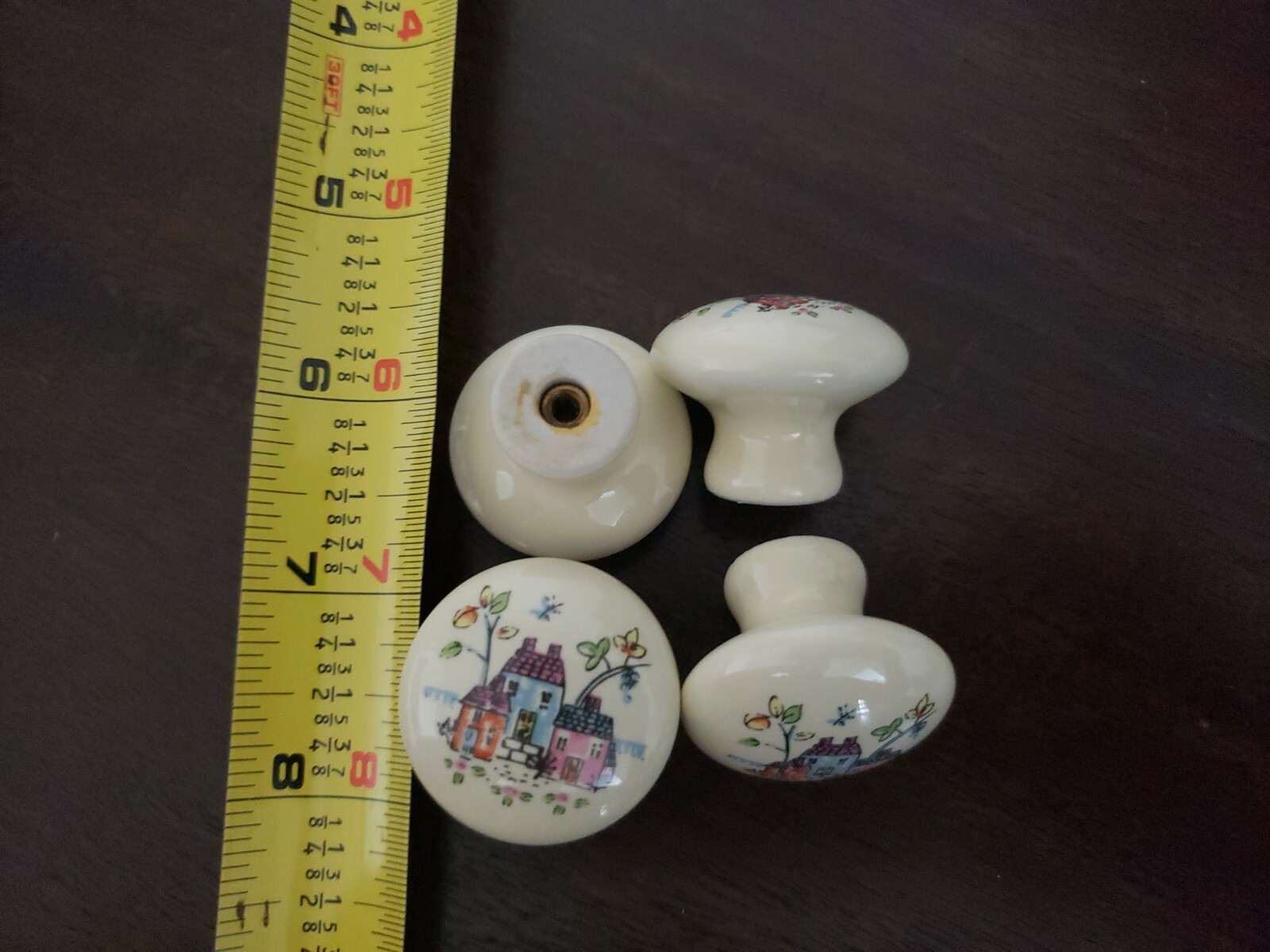 Lot of 4 Vintage Round Porcelain Cabinet Knobs Made in JAPAN Color Cottages