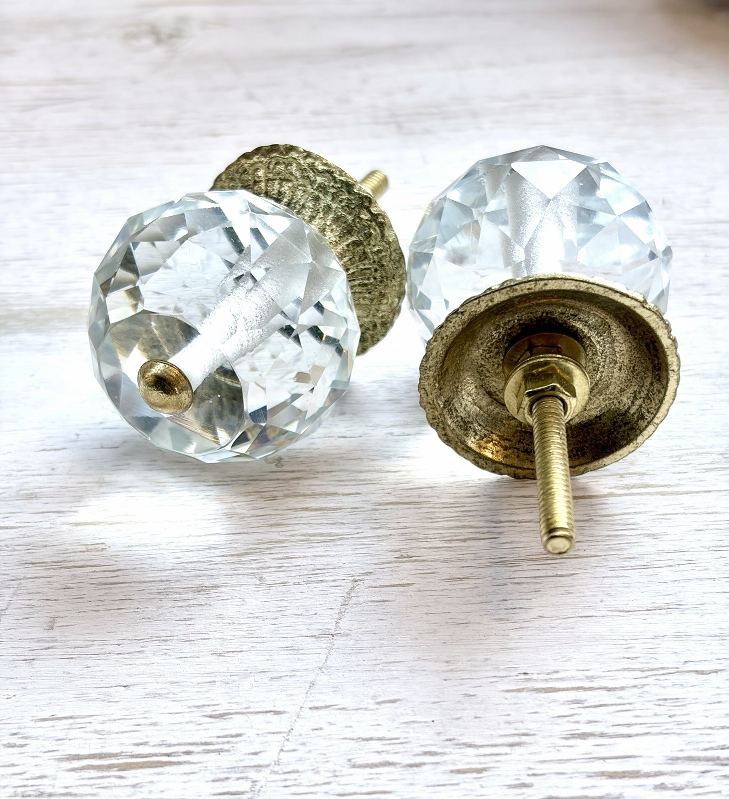 Clear Crystal Glass & Brass Drawer Pulls Vintage Style Cabinet Wardrobe Knobs