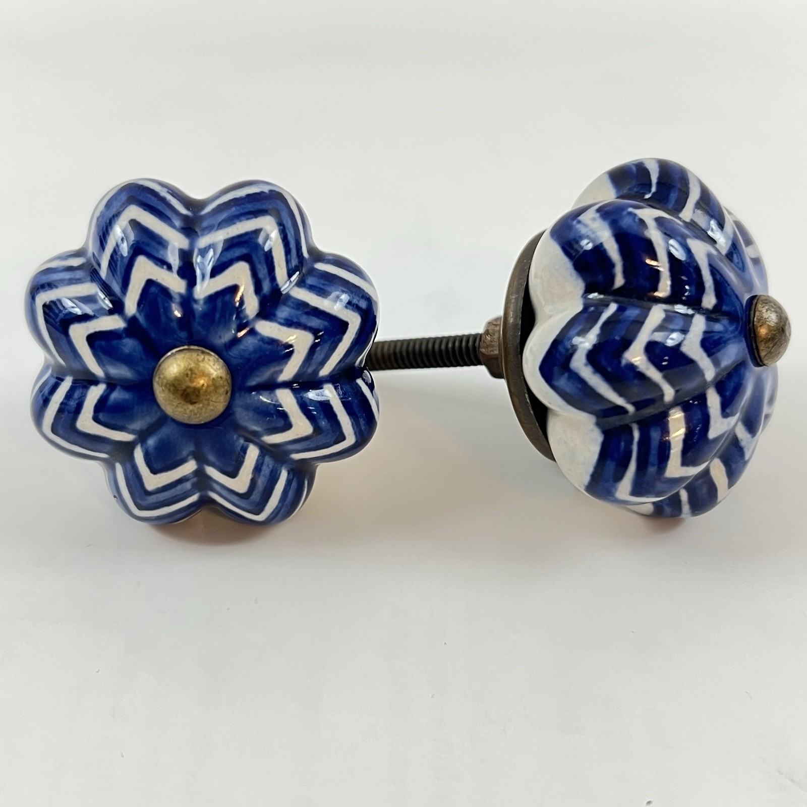 Ceramic Blue White Drawer Knobs Cabinet Pulls Lot Of 2 Decorative Star Pre-owned