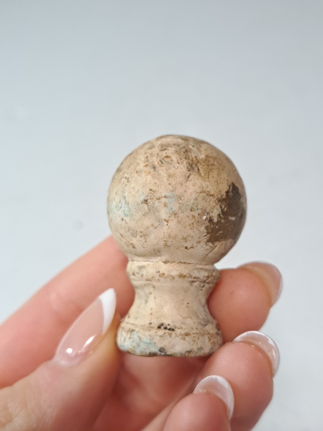 Vintage Round Beige Drawer Pull Or Finial Weathered Finish