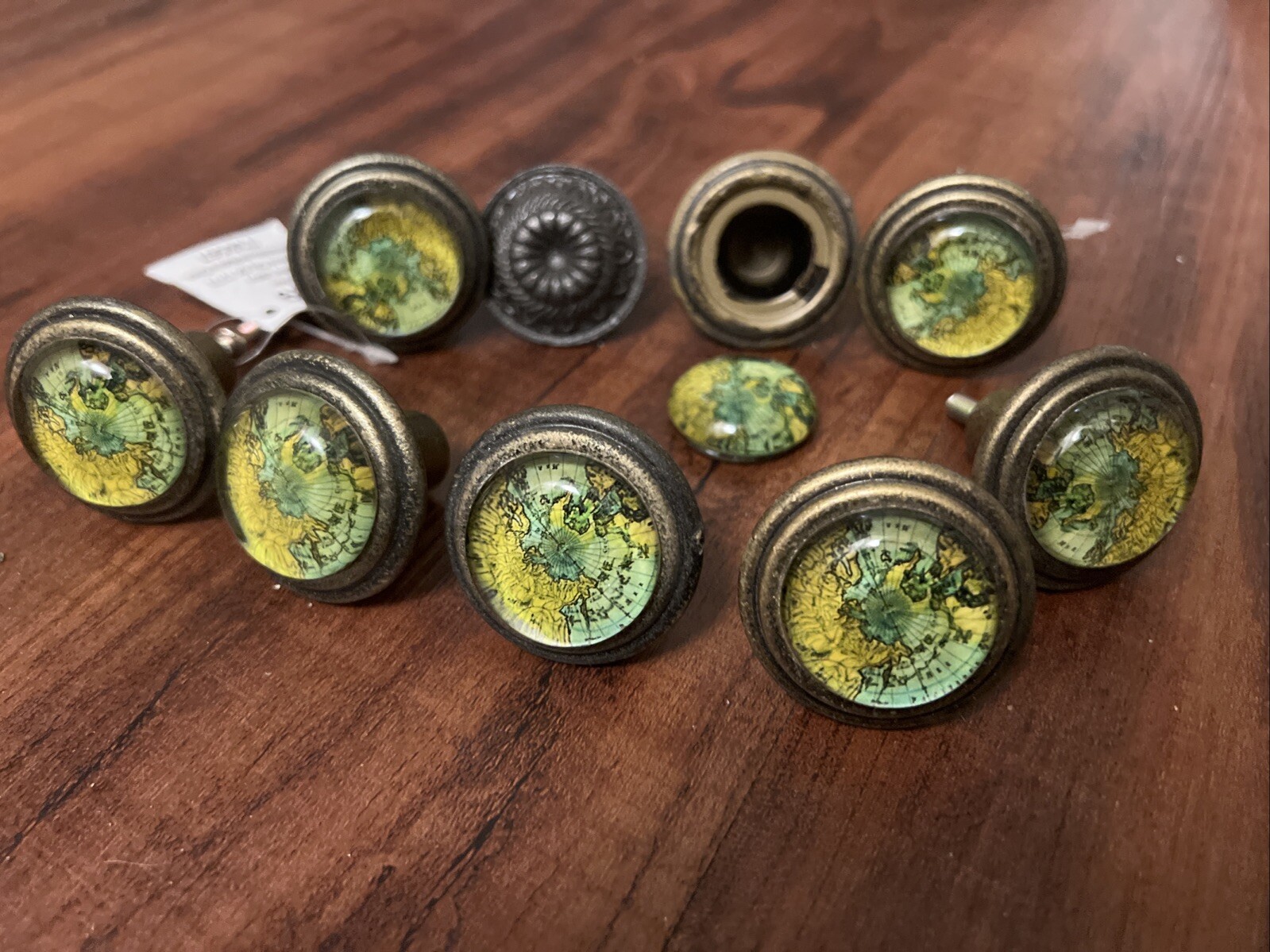Lot 9 Drawer Cabinet Pull Metal Glass Globe Map Atlas Oceans Round Free Shipping