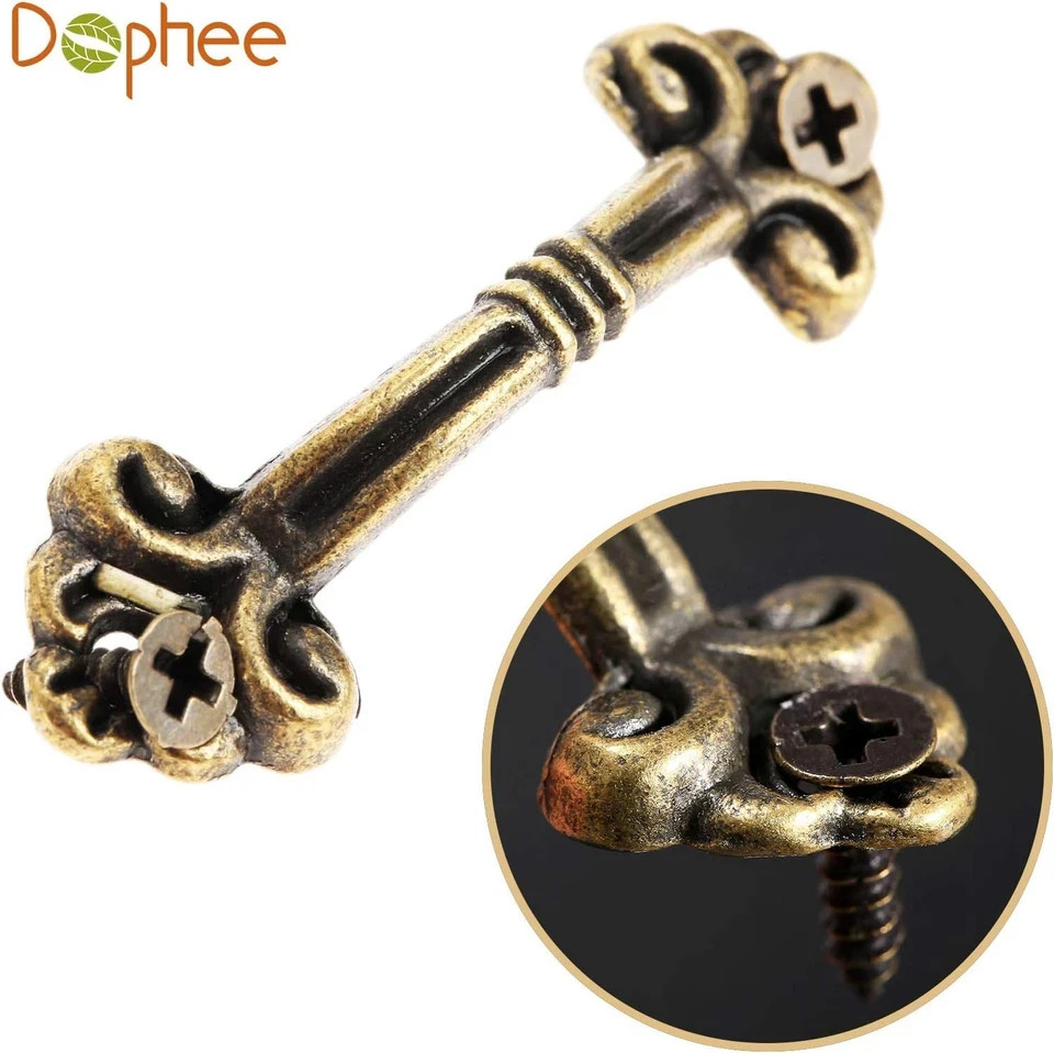 12Pcs Antique Brass Drawer Pulls, Small Vintage Decorative Cabinet Handles Knobs