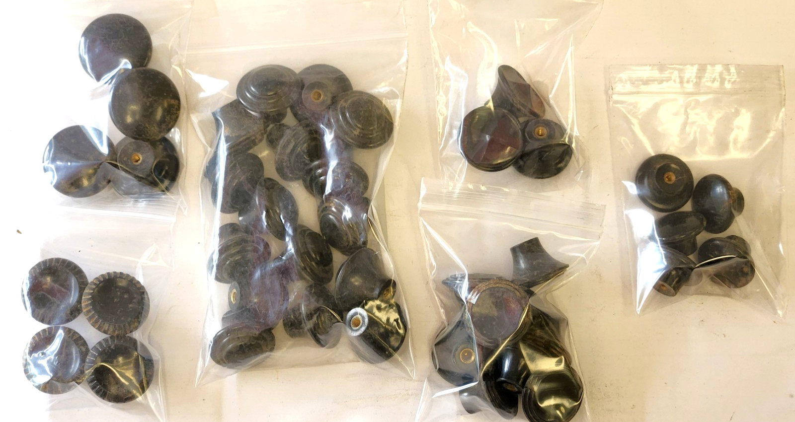 LOT OF ANTIQUE BLACK BAKELITE DRAWER KNOBS – VARIOUS TYPES (40 PC TOTAL)