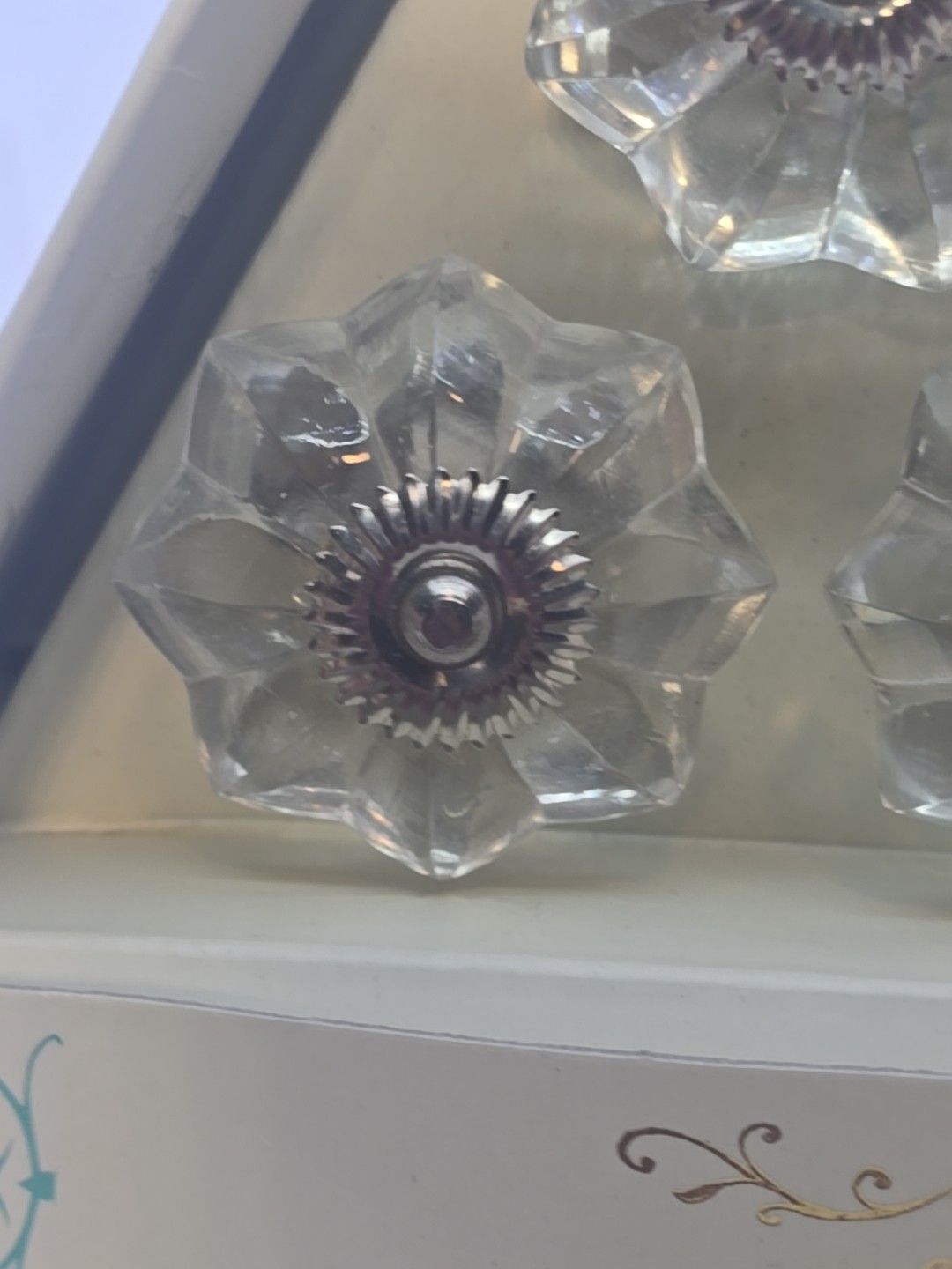 Antique Style Glass Drawer Pull Handle Clear Faceted Cabinet Knobs Silver Accent