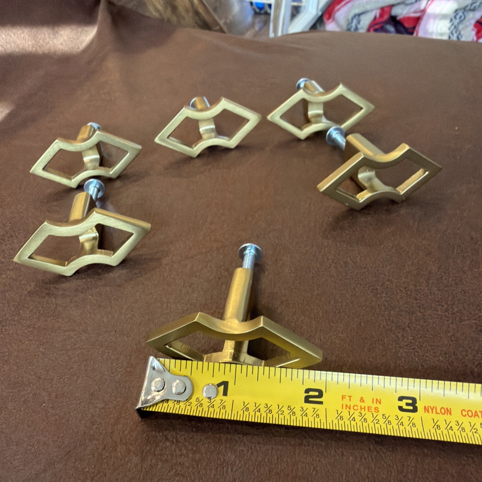 Vintage Set of 6 Solid Brass Geometric Cabinet Drawer Pulls MCM