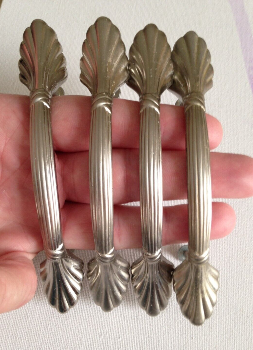Vintag Art Deco Silver Tone Drawer Pulls Dresser Handle Set of 4 Pat No D355 839