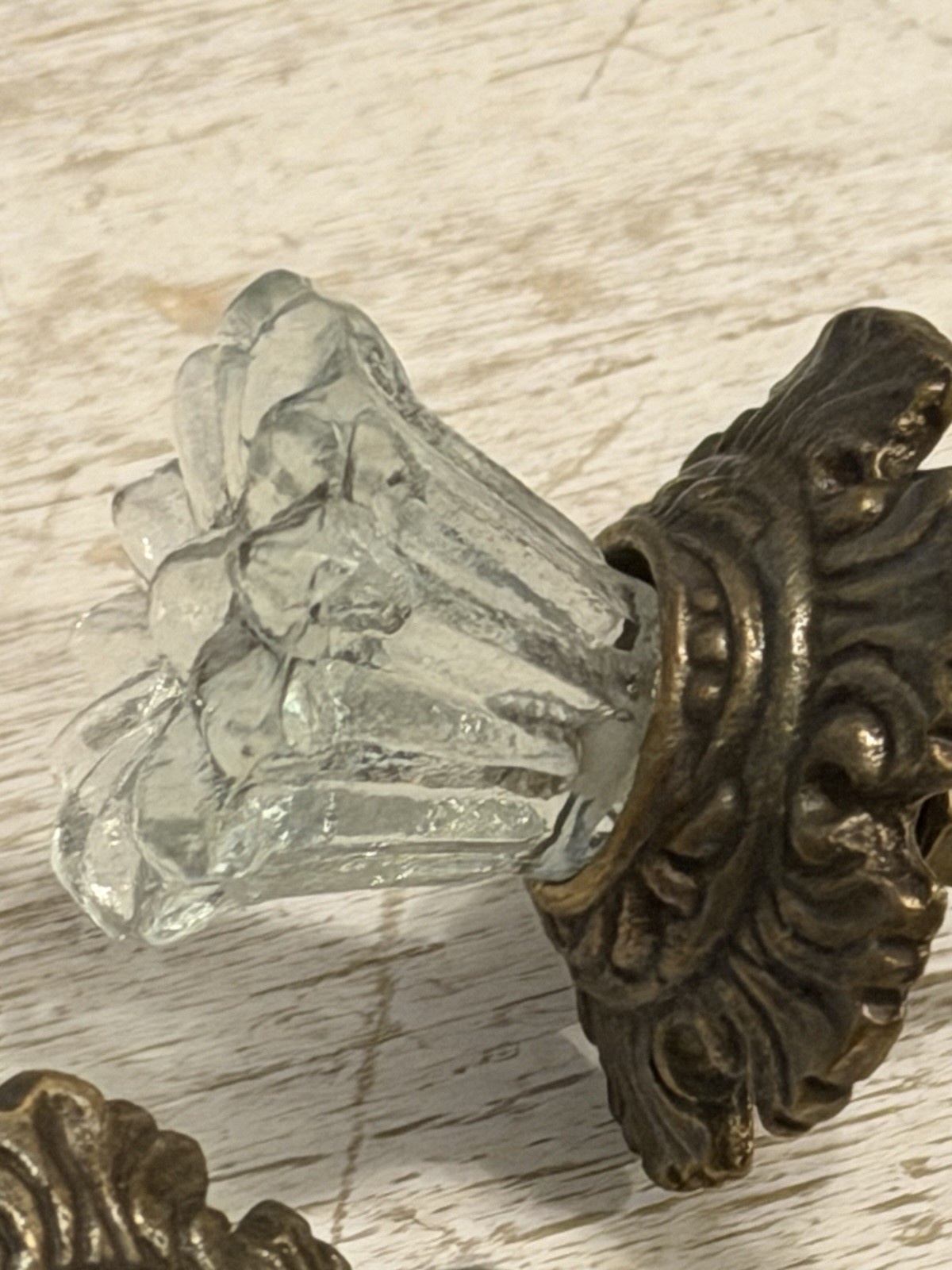 2 Antique Brass w/Glass Drawer Pulls Hardware Handles Vintage Cabinet Door Knob