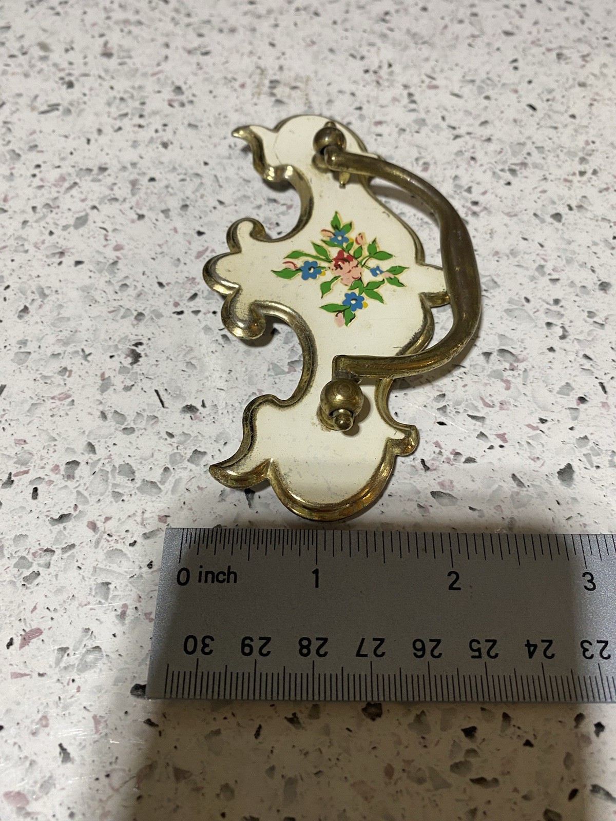 Vintage Chippendale Queen Anne Furniture Bail Pulls Painted Floral Design 2