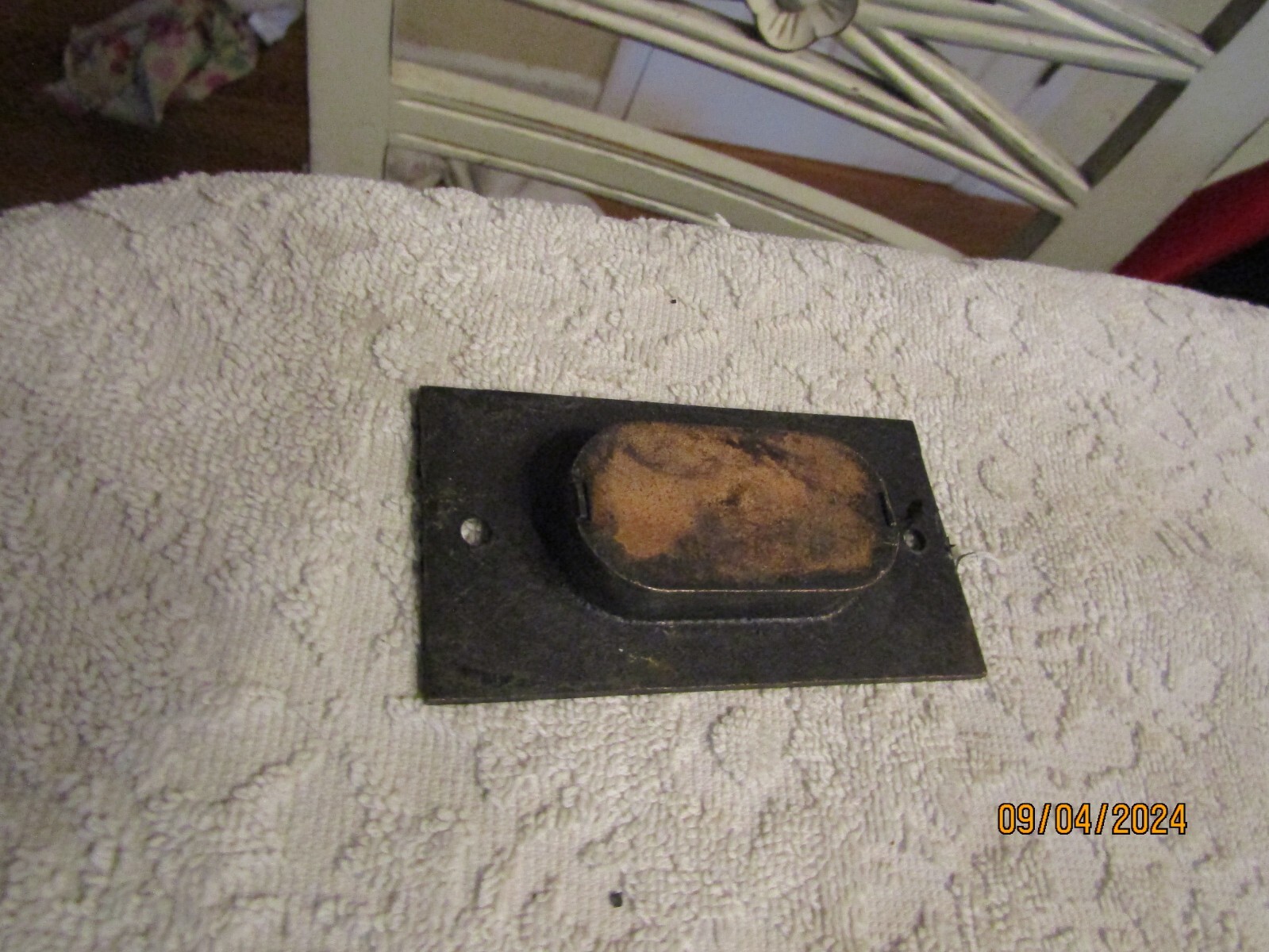 Antique Vintage Copper Brass Door Drawer Pull 3.5/8″ x 2″ Indented Victorian