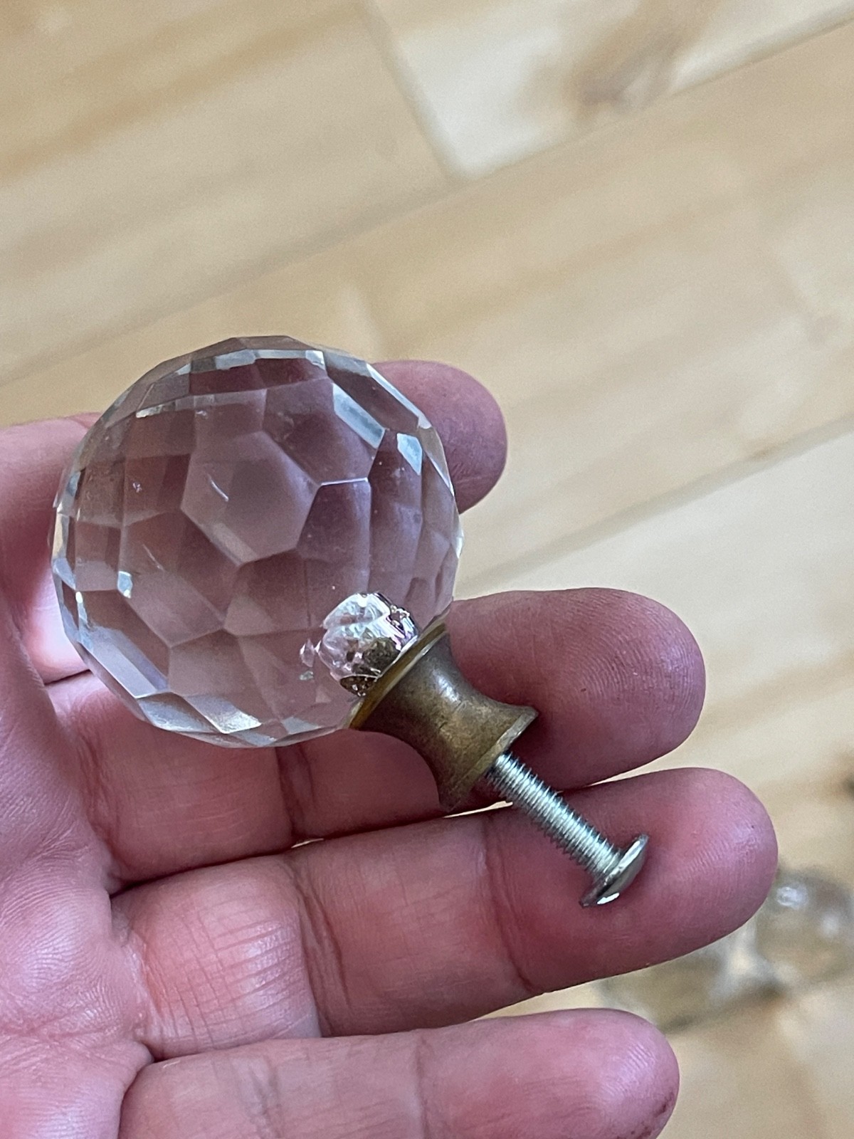 Vintage Lot Of 8 Cabinet Drawer Pulls Ball Cut Glass -brass