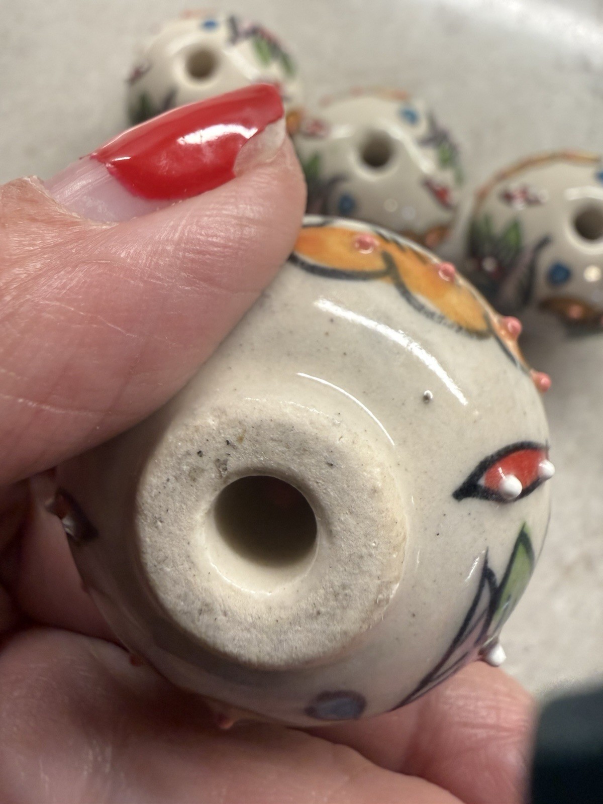 6 Round Ceramic Hand Painted Floral Theme Drawer Pulls Without Hardware READ