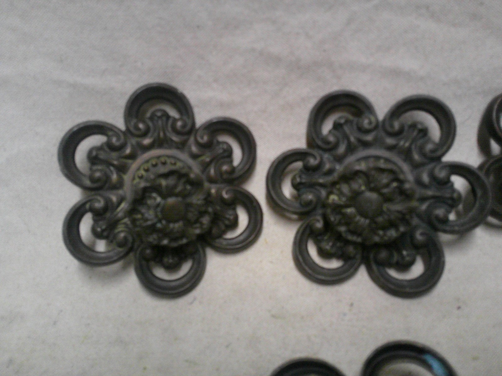8 Large Romantic vintage drawer pulls handles rosette floral design Ornate OLD