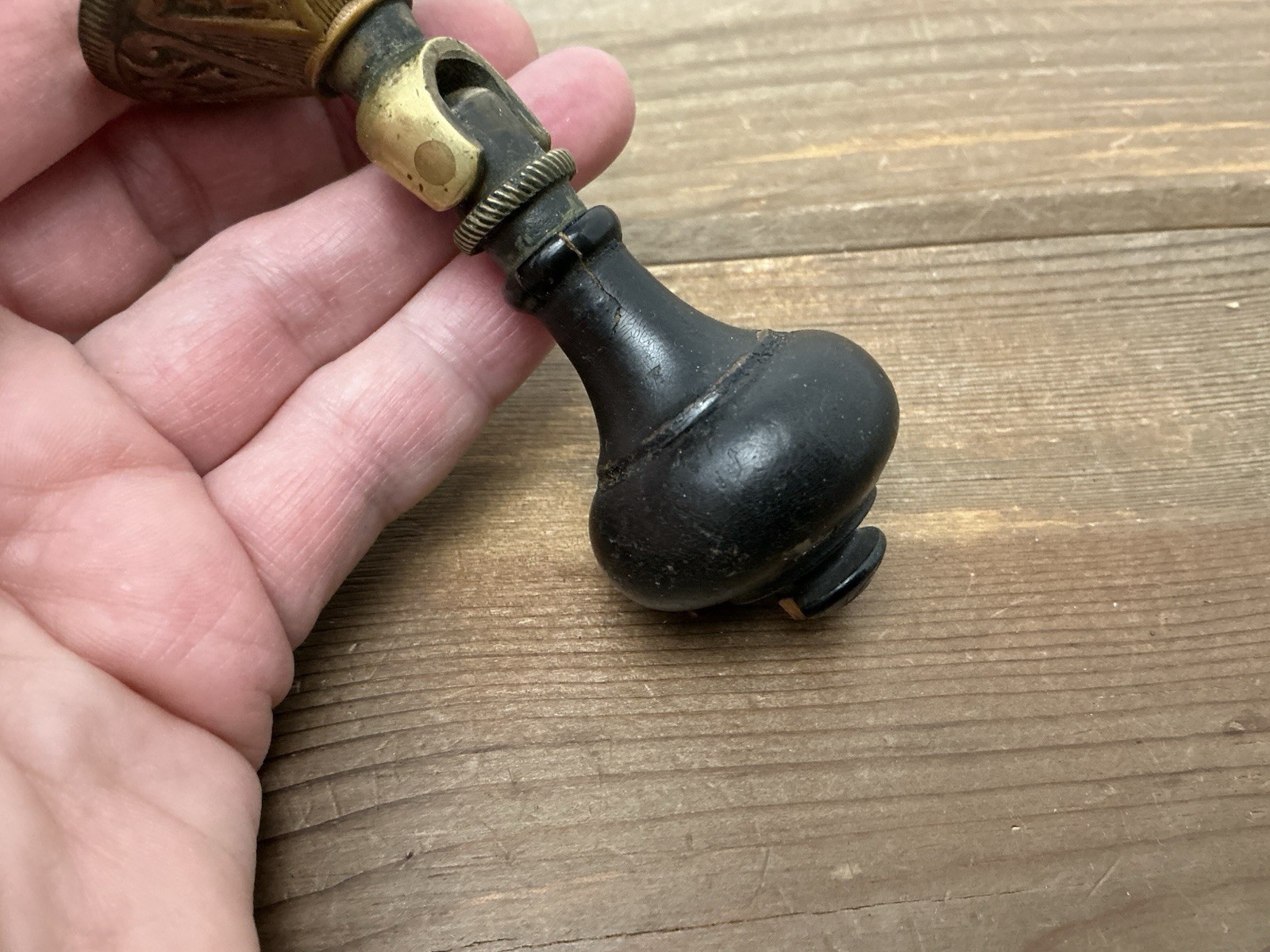 2 Antique Drop Drawer Pulls, Parts Brass Black Wood Teardrop Victorian/Edwardian