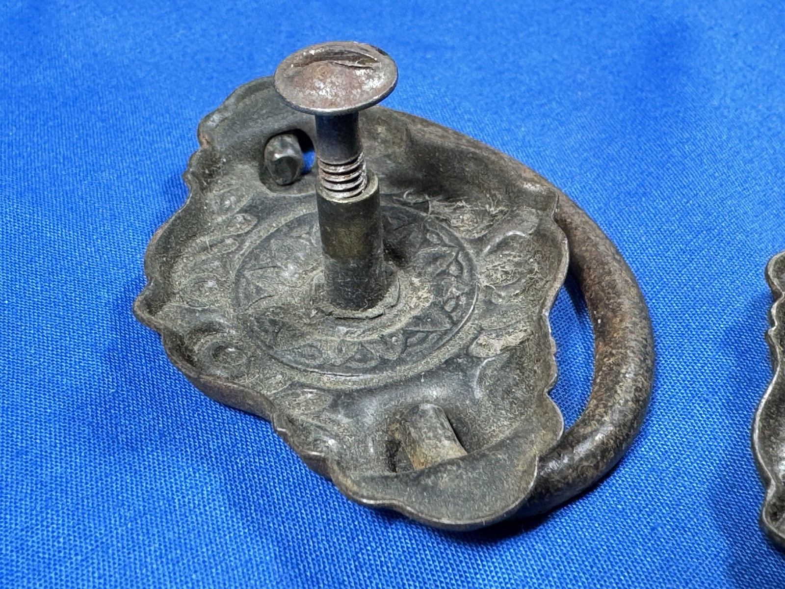 Antique Drawer Pulls w/ Original Screws, Bail Handle ~ Ornate Pressed Design