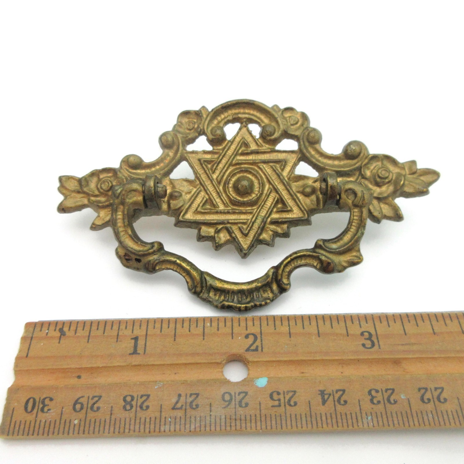 Vintage Drawer Pull Star of David Victorian Brass Bail Drop Handle Flat H531 LQ8