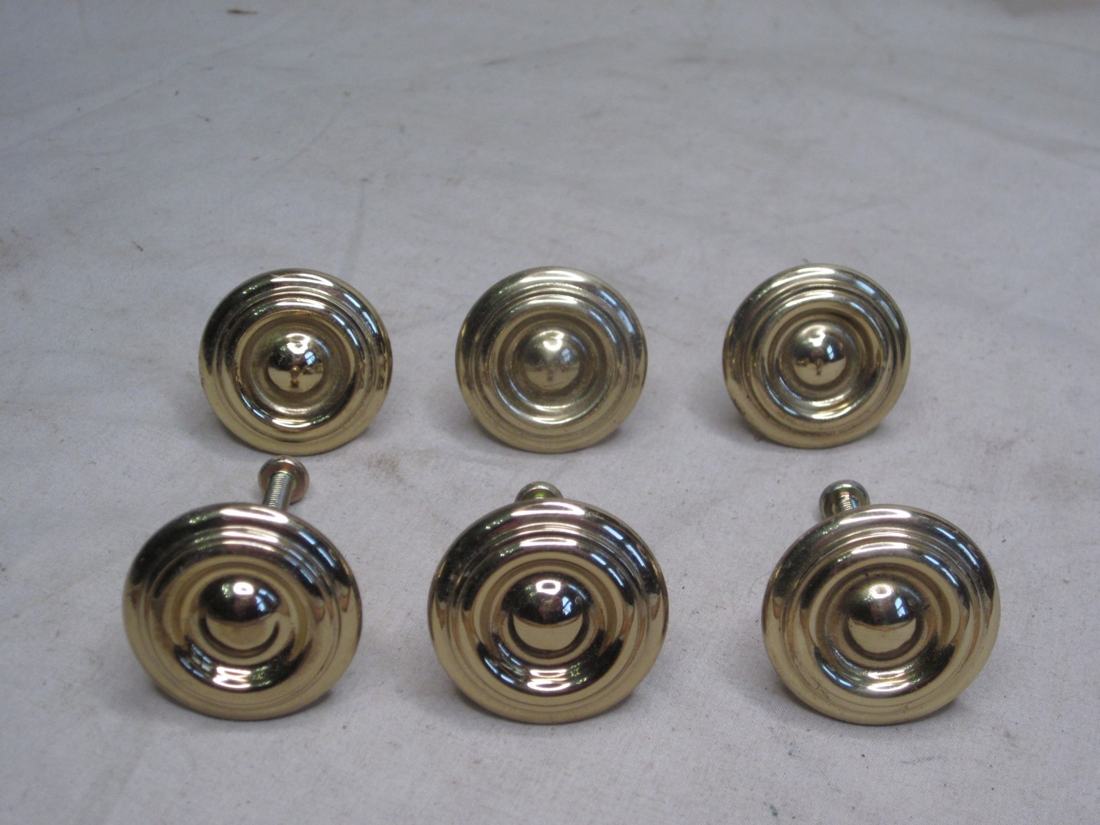 6 vintage solid brass round pull knobs knob handles handle cabinet drawer pulls