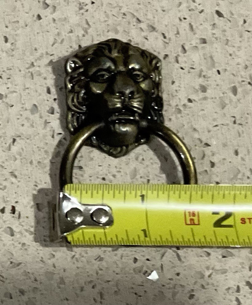 Vintage Allison Antique Brass Lion Head Drop Ring Drawer Pull Japan 888 (A1)