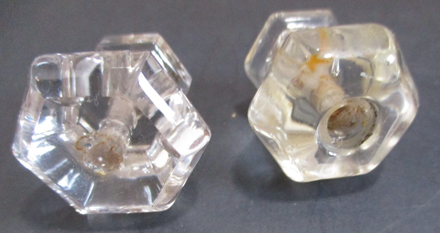 Hexagonal Clear Glass Drawer Knobs 6 Sided Dresser or Cabinet Pulls Salvage 6 PC
