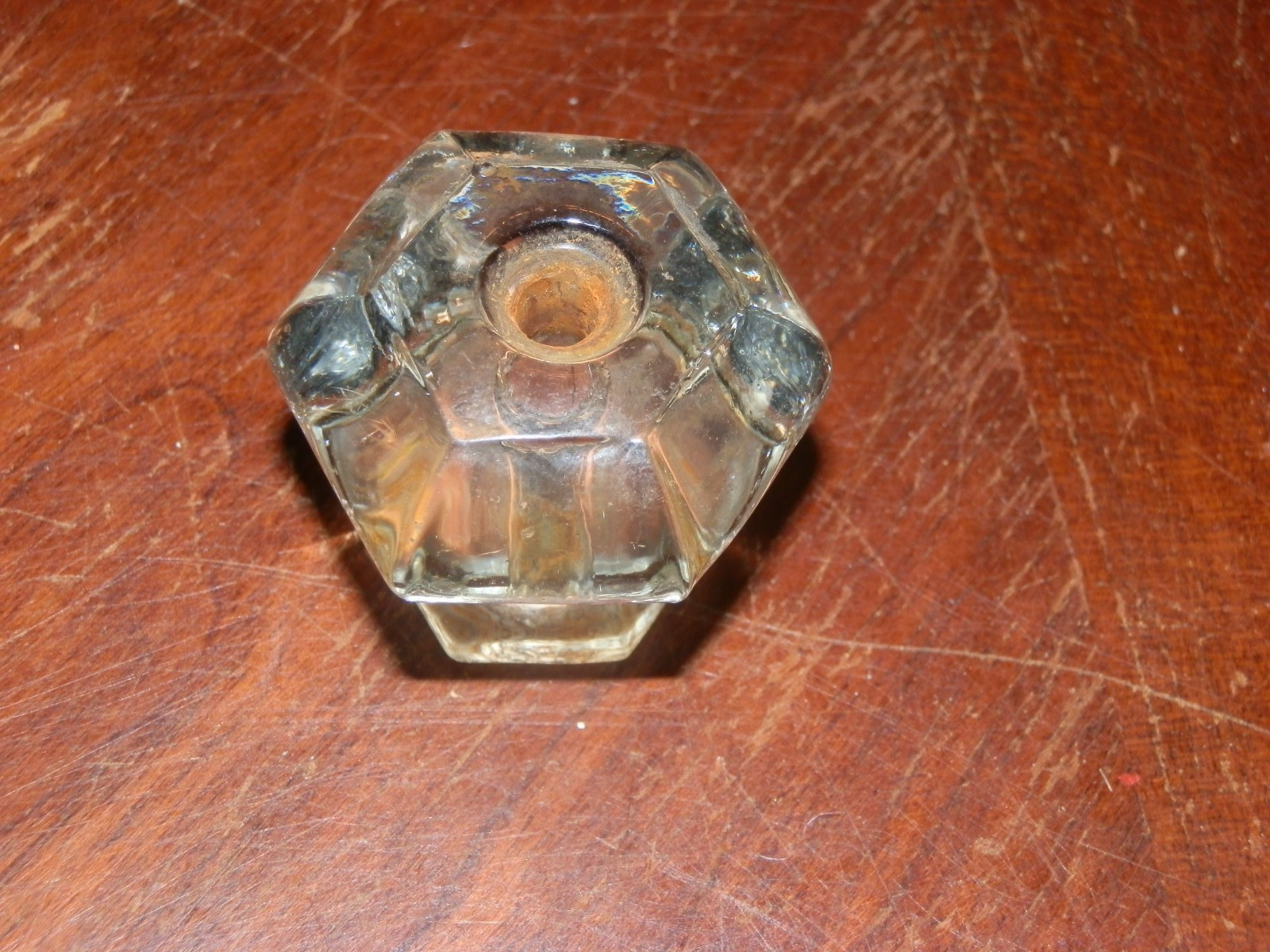 Vintage Depression Style Hexagon Clear Glass Drawer/Cabinet Knob Pull Heavy 1.5″