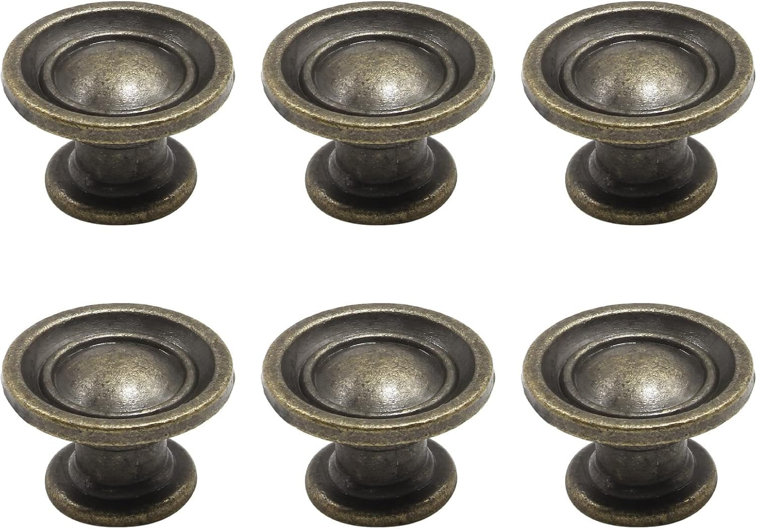 6 Pack Bronze Cabinet Knobs Round Antique Dresser Drawer Pulls Metal 1.1″