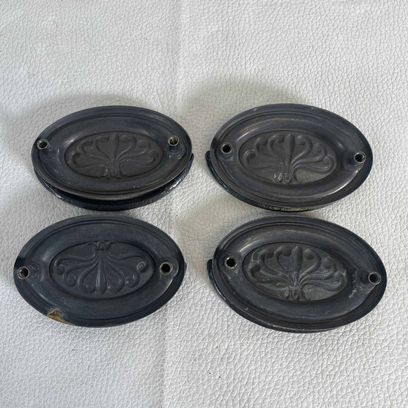 4 Antique Vintage Pulls Hepplewhite Drop Bail Oval Tin Steel 2.75″W x 1 7/8″-A