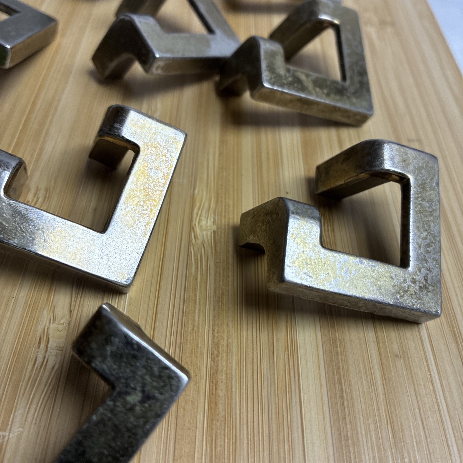 Vintage Keeler Brass KBC Drawer Pulls Lot 10 + 2 Knobs 1” CTC MCM Geometric