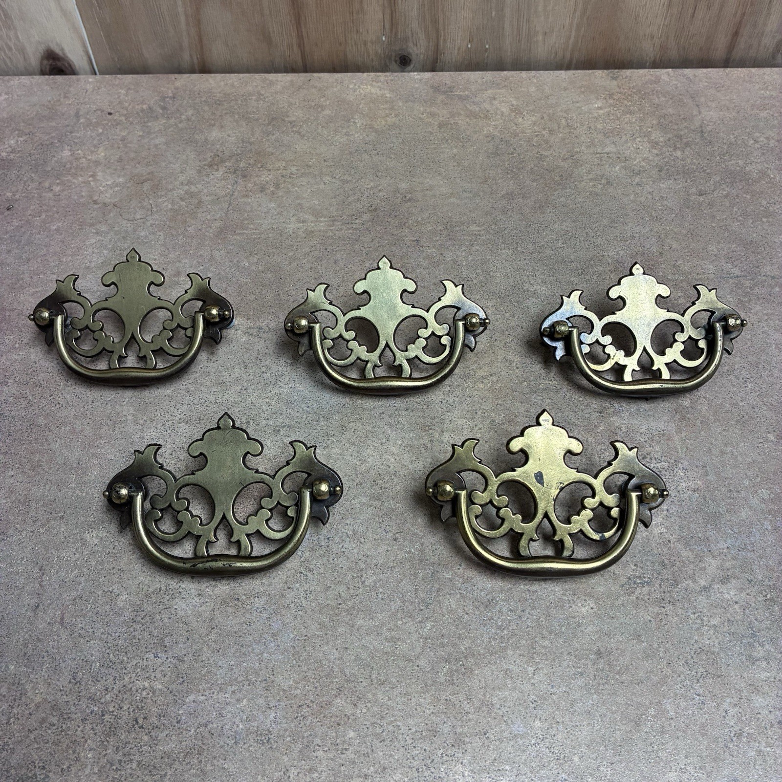 Vtg Set Of 5 KBC Keeler Brass Co Chippendale Drawer Pulls Model 600