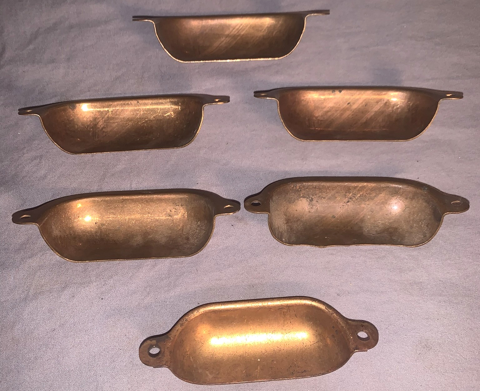 Great Lot 6 Antique Brass Bin Cabinet Pulls