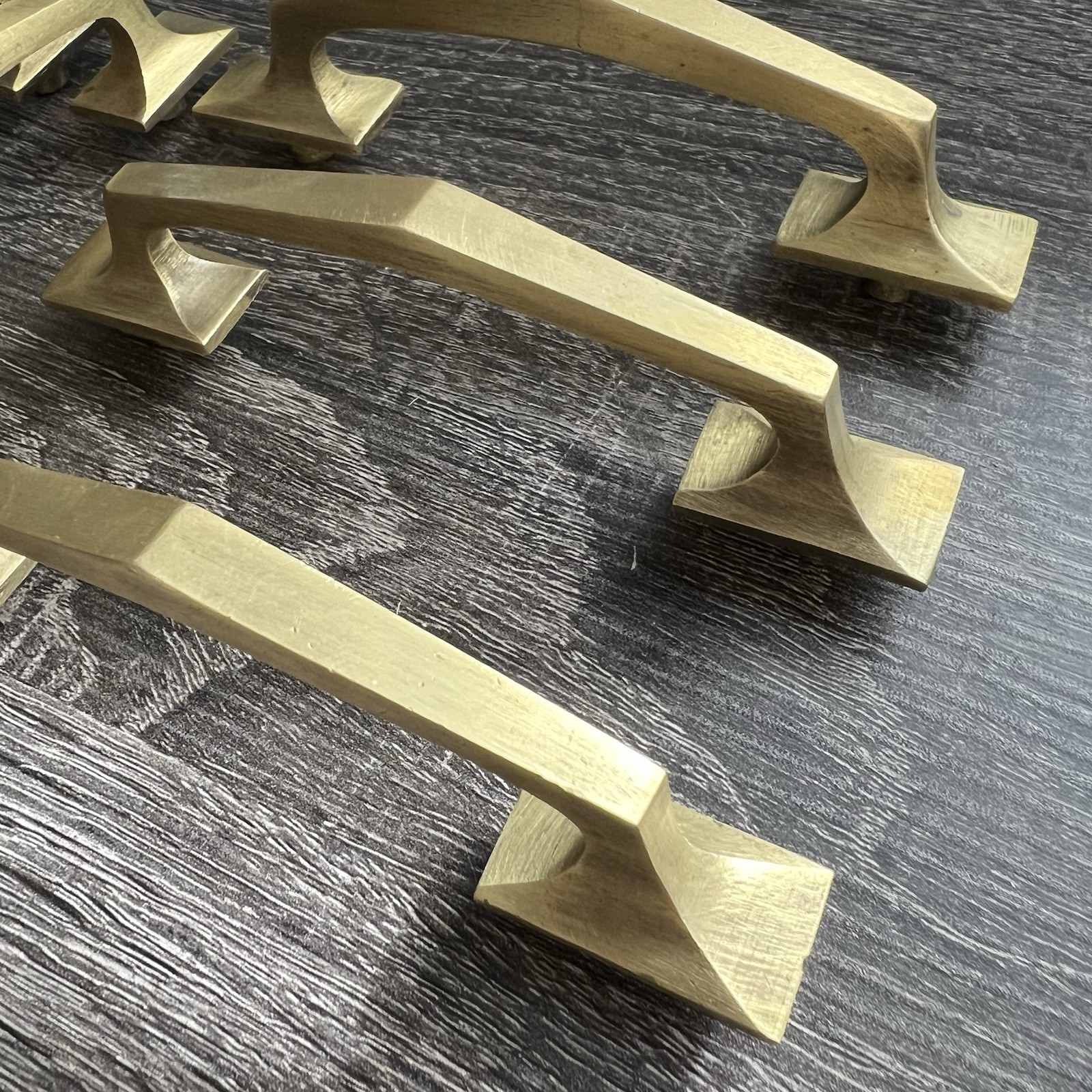 Set Of 6 Vintage Geometric Brass Angular Cabinet Pulls 4-1/16”CC