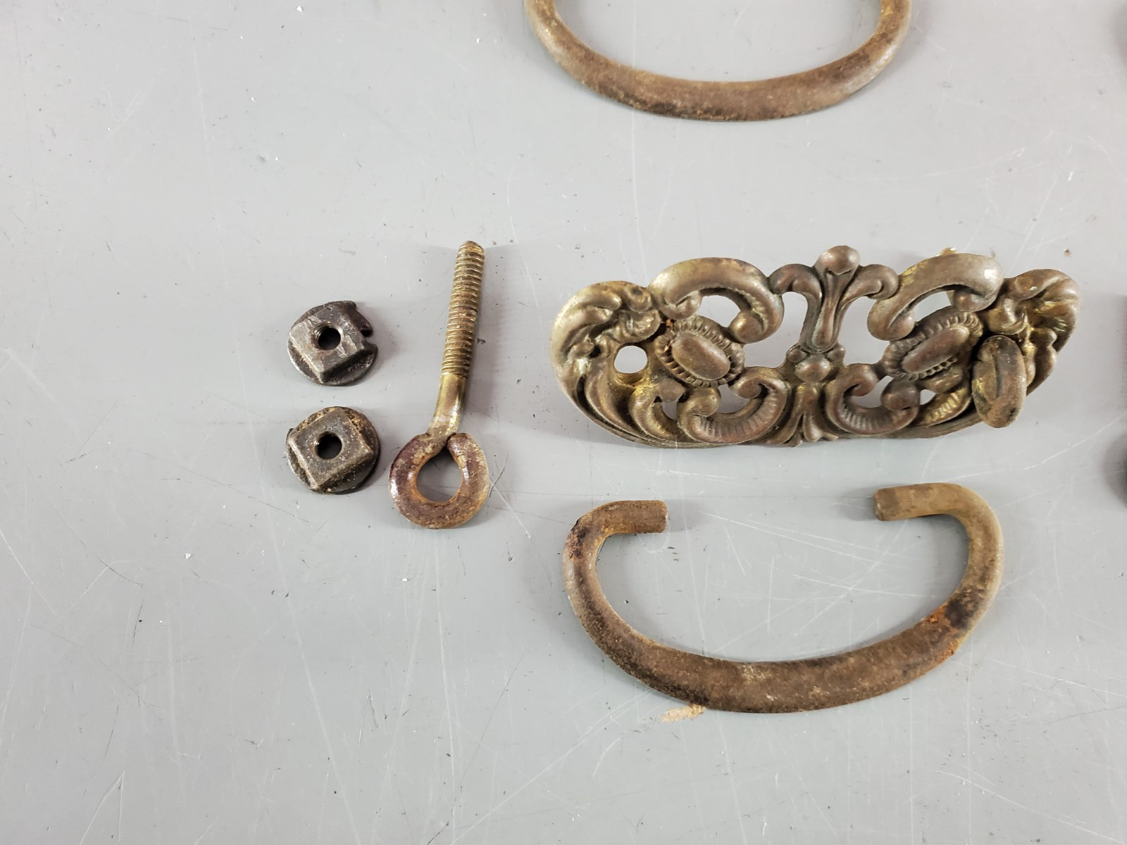 VICTORIAN BRASS DRESSER DROP PULL HANDLES SET LOT 6 ANTIQUE ORNATE DRAWER 1920’s