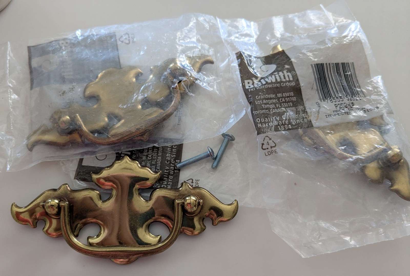 3ea New Belwith 3″CC Bat Wing Chippendale Drop Bail Drawer Pulls P252-LP USA