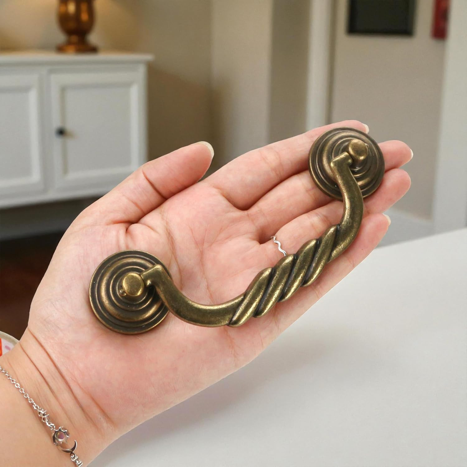 4.5” C-C Center Drawer Pulls, 4 Pack Antique Bronze Bail Drop Swing Handles for