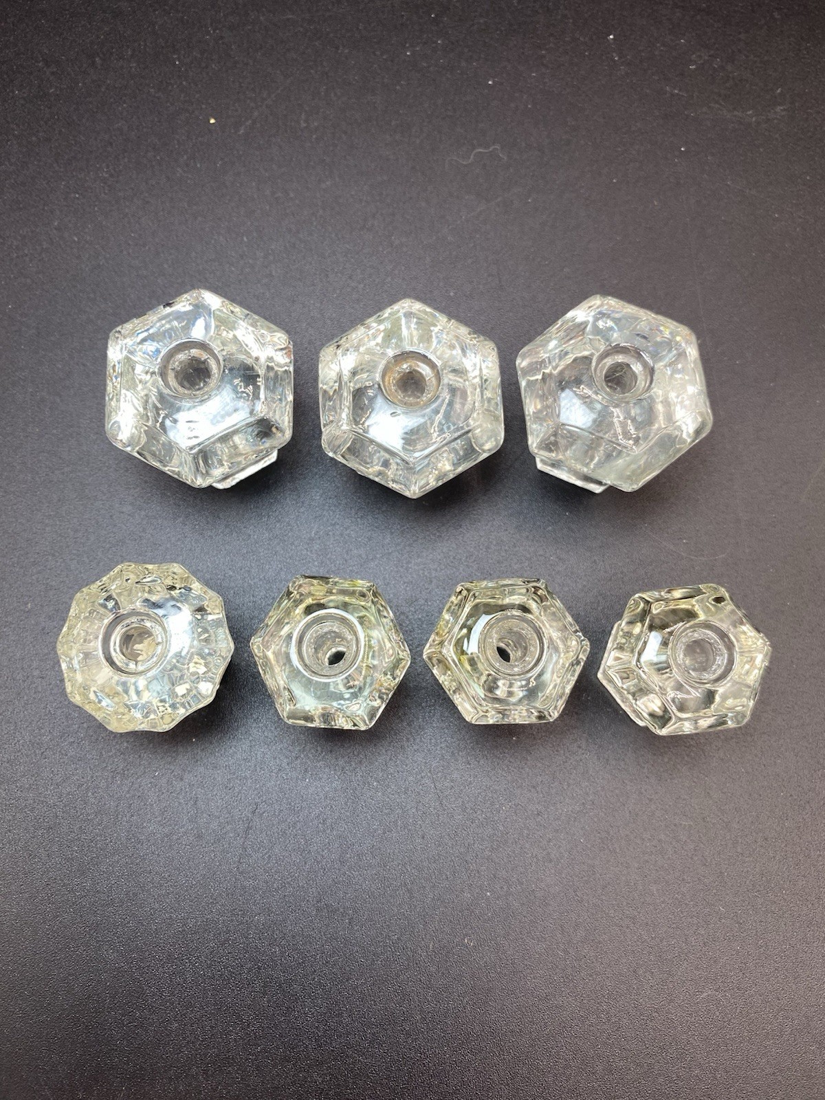 Vintage Clear Glass Drawer Pulls/Cabinet Knobs Set of 7 1 & 1.5”