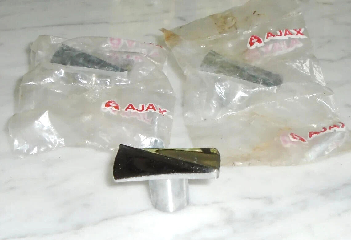 Ajax Chrome Atomic Rectangular Set of 3 Vintage Knob Cabinet Door Pulls