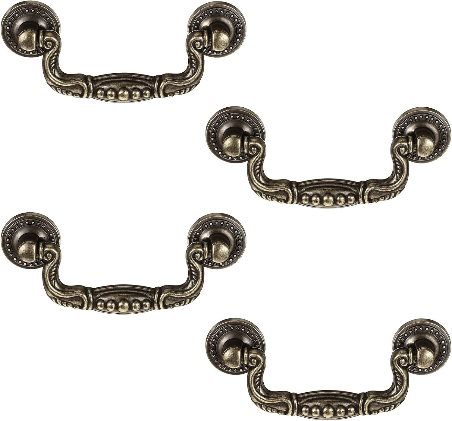 4Pcs Antique Bronze Drop Bail Handles Vintage Dresser Cabinet Drawer Pulls 3″