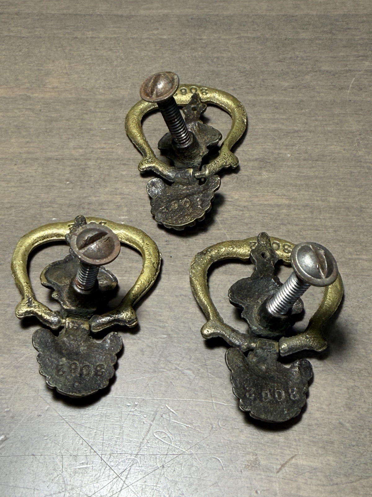 3 Antique Drop Ring Pulls Drawer Door Vintage Dresser Handle Hardware Lot A