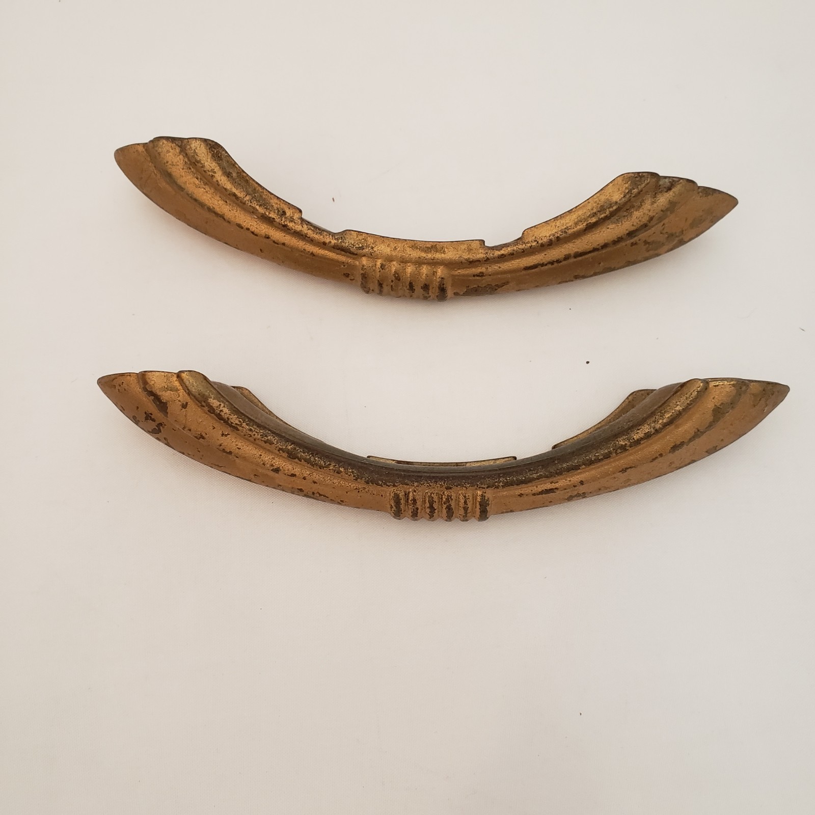 VTG Art Deco Waterfall Furniture Hardware Brass Pulls Handles Set Of 2