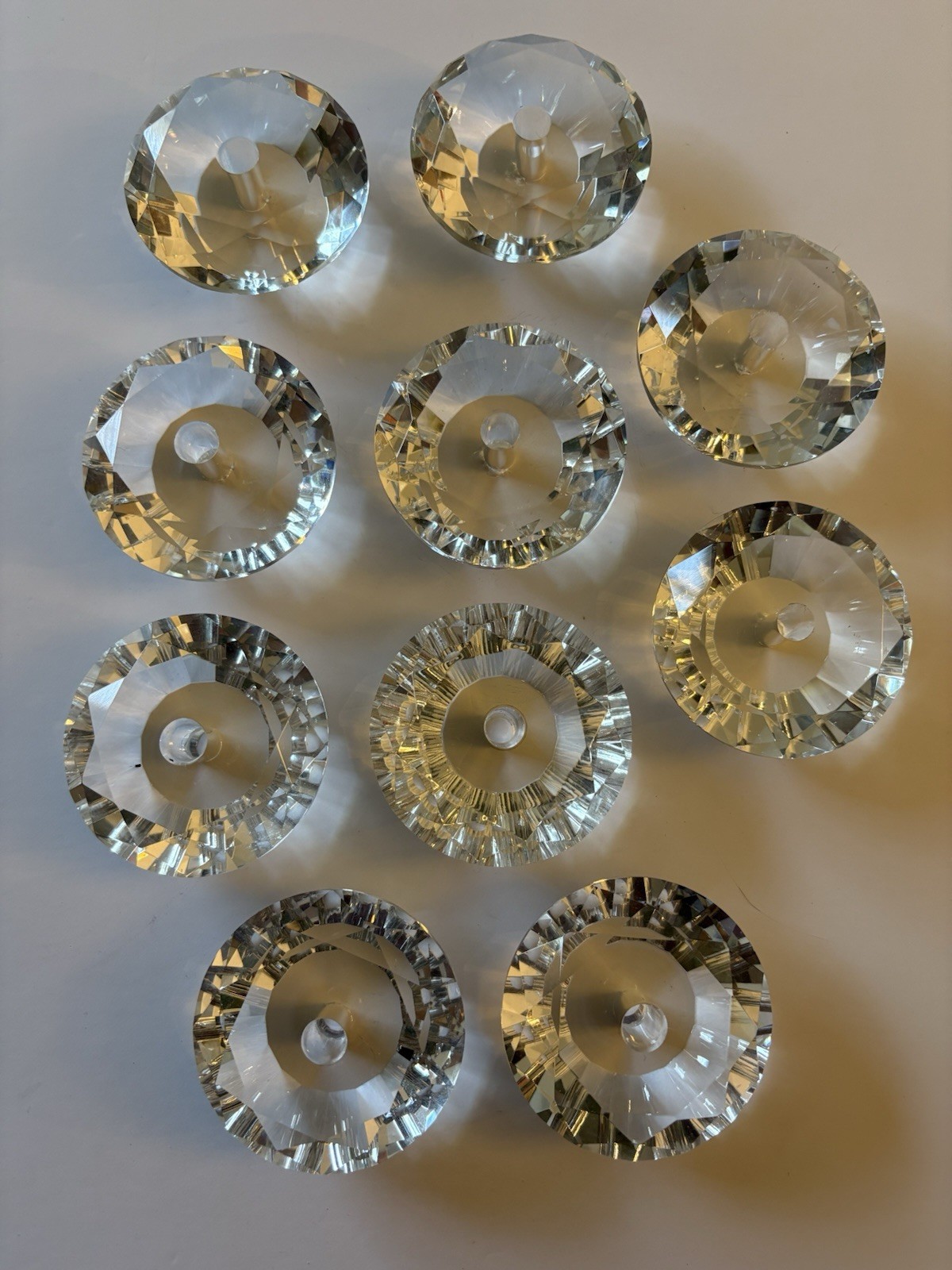 10 Crystal Glass Diamond Shaped Cabinet or Drawer Knobs 2 3/8 Inches Diameter