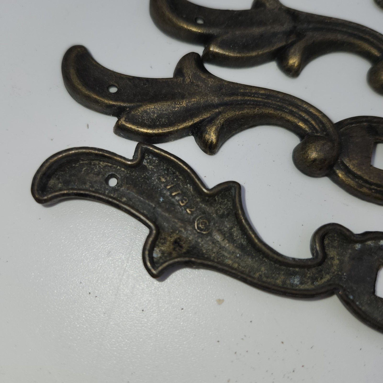 7 vintage ANTIQUE BRASS DRAWER CABINET back plate knob