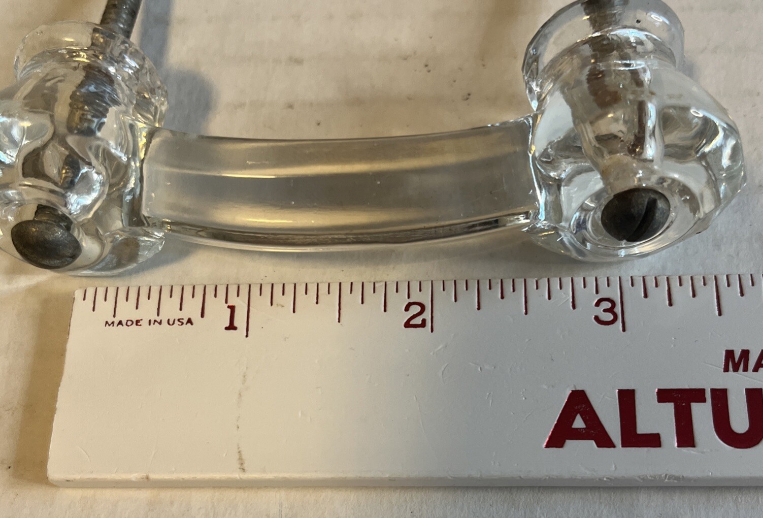 Antique Clear Glass Drawer or Cabinet Handle Pull 4.25″ Handle 3″ Holes Hardware