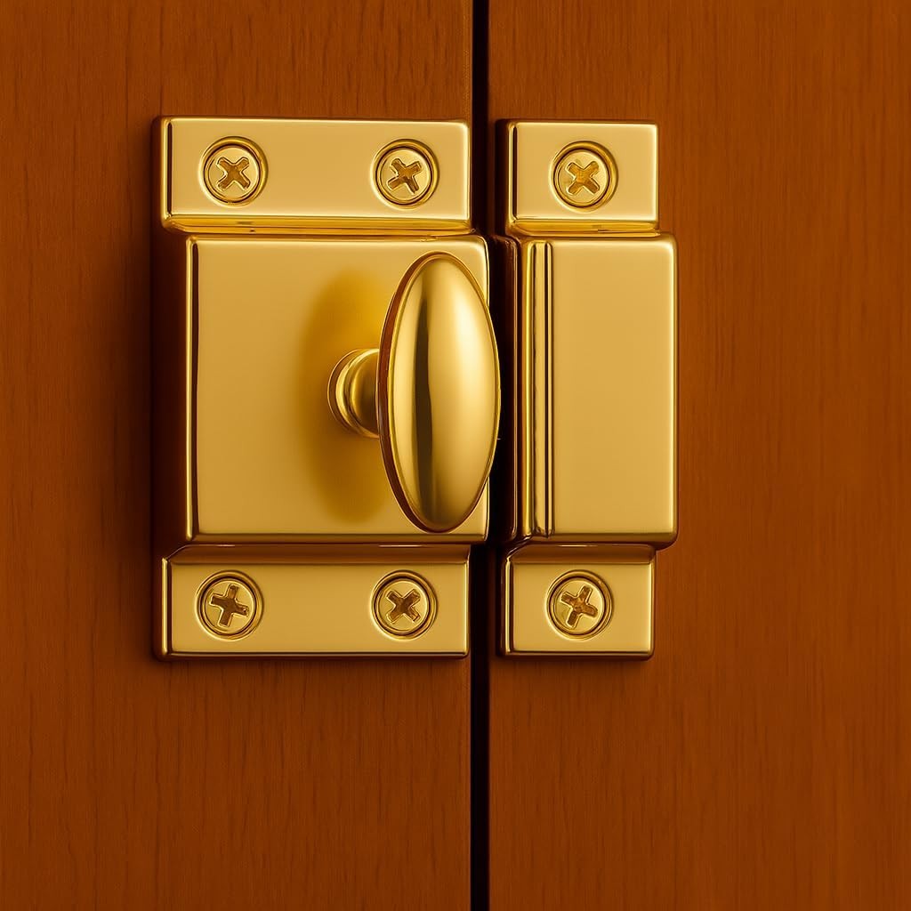 Large Stamped Brass Stamped Cabinet Door Latch – 2 1/8″ × 2 1/8″ – Spring Loade