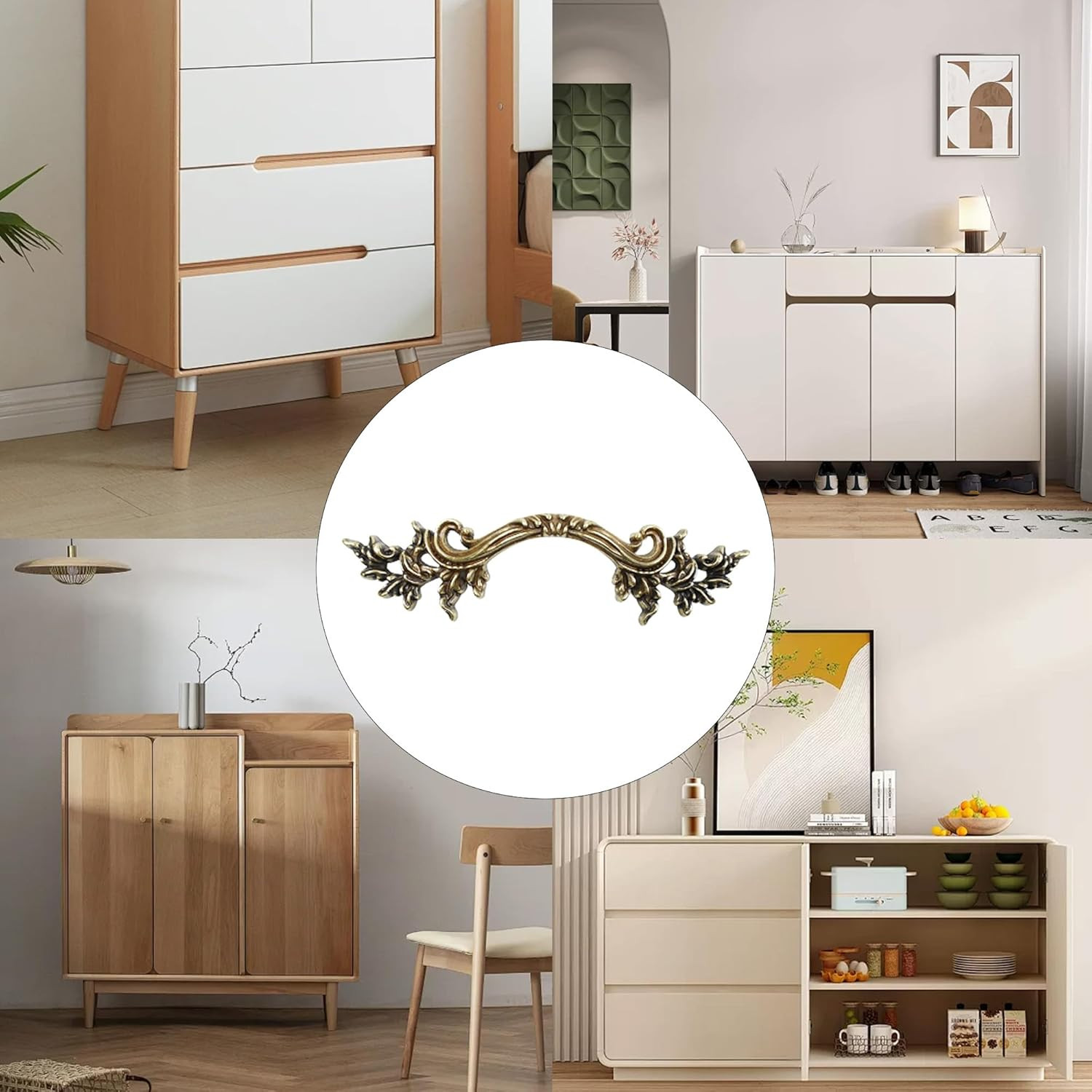 4PCS 6Inch Vintage Drawer Pulls, Antique Bronze Cabinet Handles, Euro Style Dres
