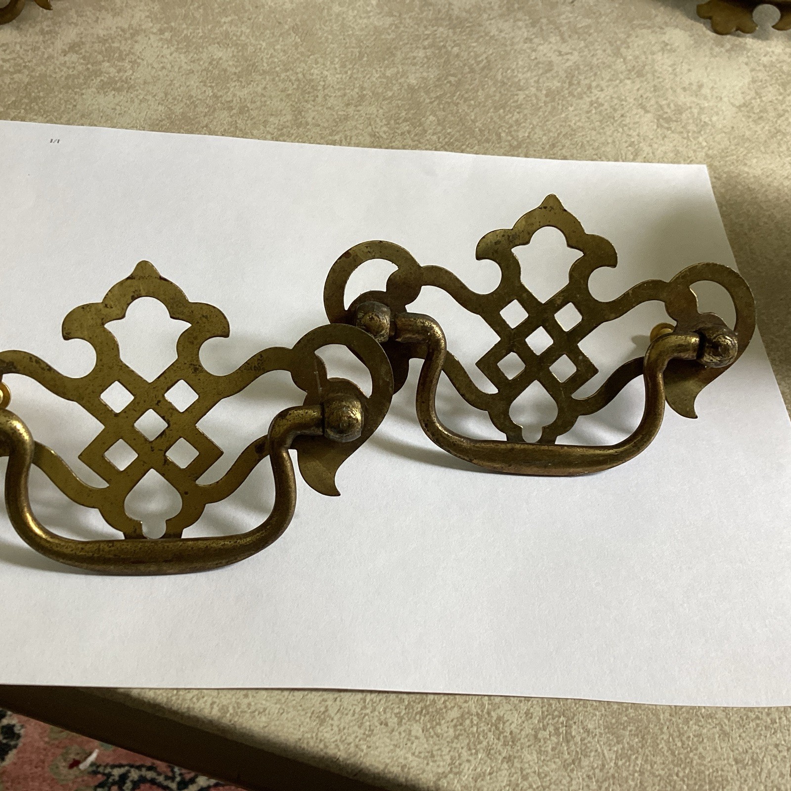 Nice Pair Vintage Pierced Brass Plated Chippendale Drawer Pull 3 In” In.