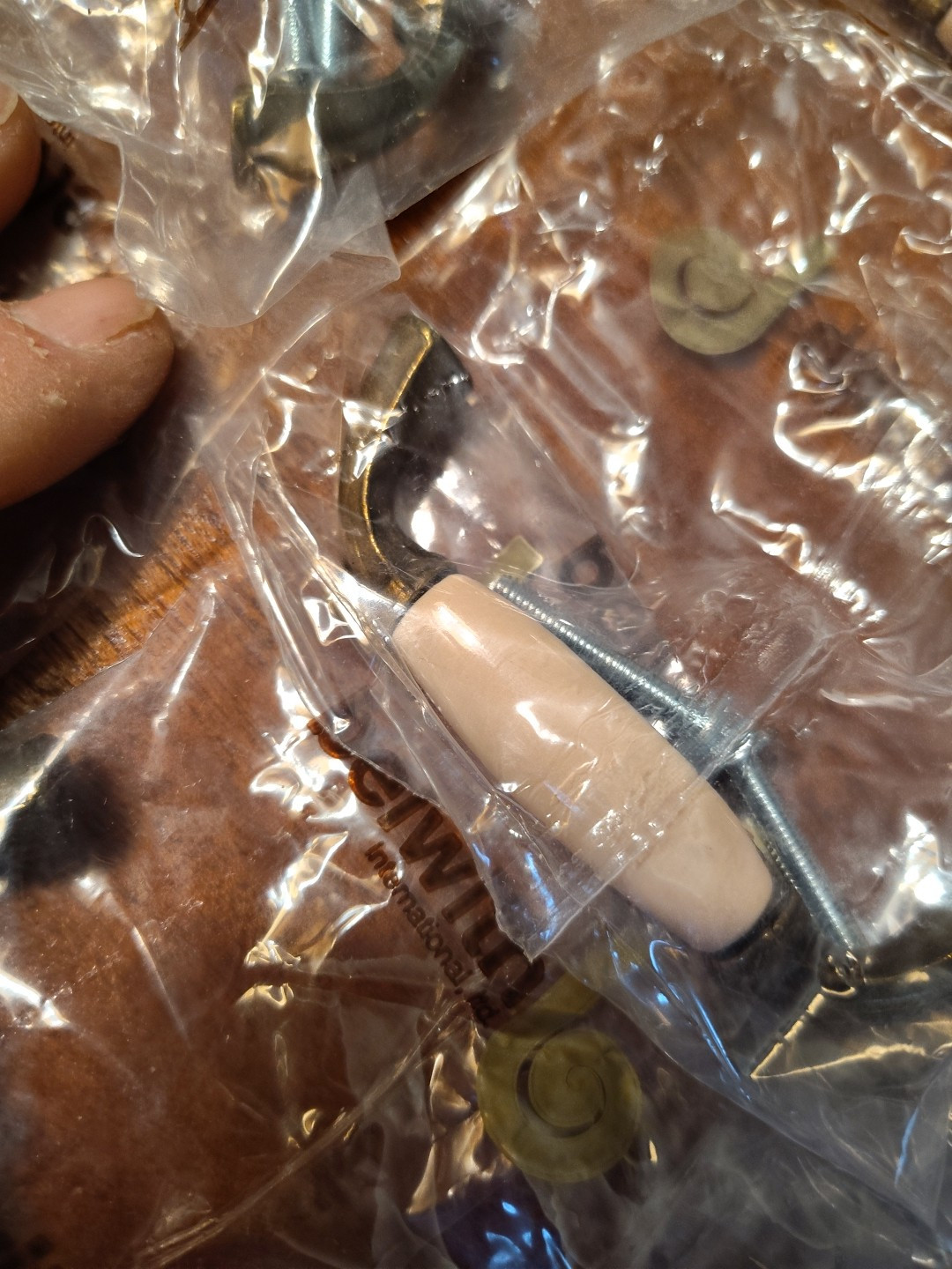 NOS 18 Vintage 2pc Door Pulls Brass&Porcelain Beige belwith Hardware 3″ Vintage