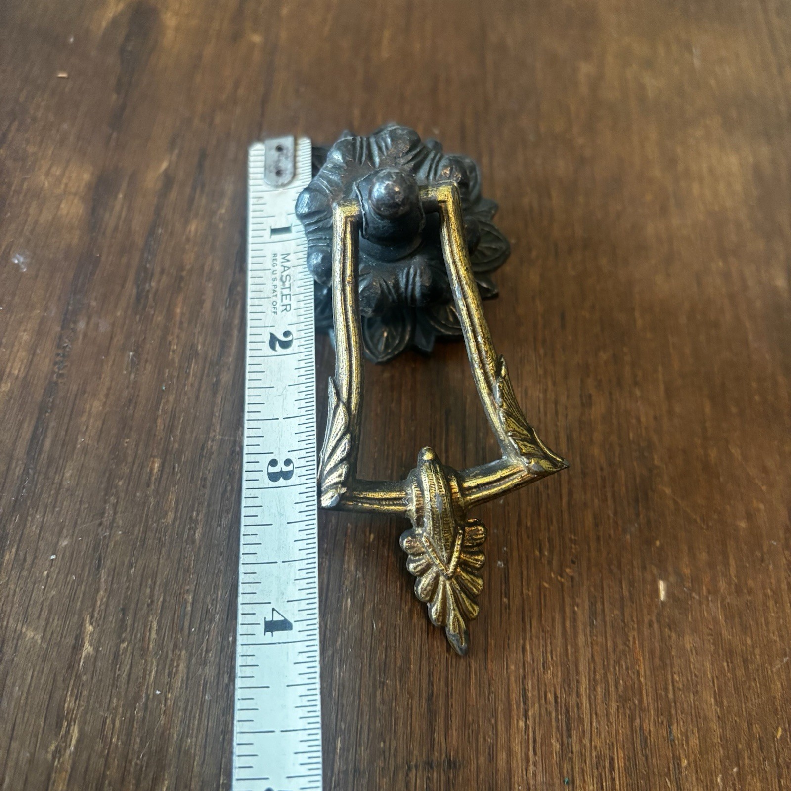 Antique Brass And Cast Iron Drawer Drop Bail Pull Highly Ornate Unique