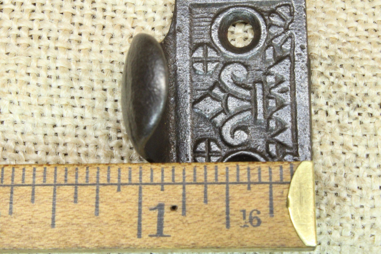 Old Window Sash Lift Pull Restored Iron Eastlake Fleur-de-lis Geometric Pattern