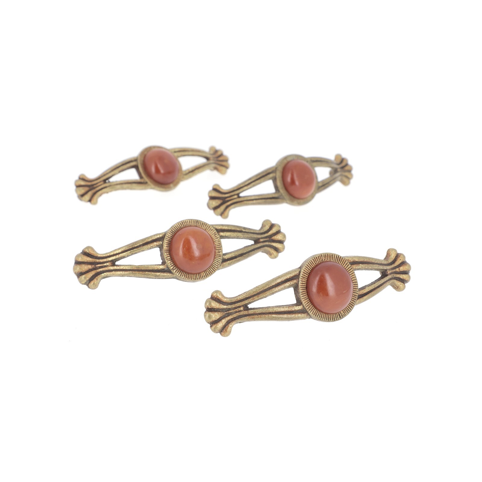 Brass ART DECO Drawer Pulls Cabinet Handles with Bakelite Cabochon Set of 4