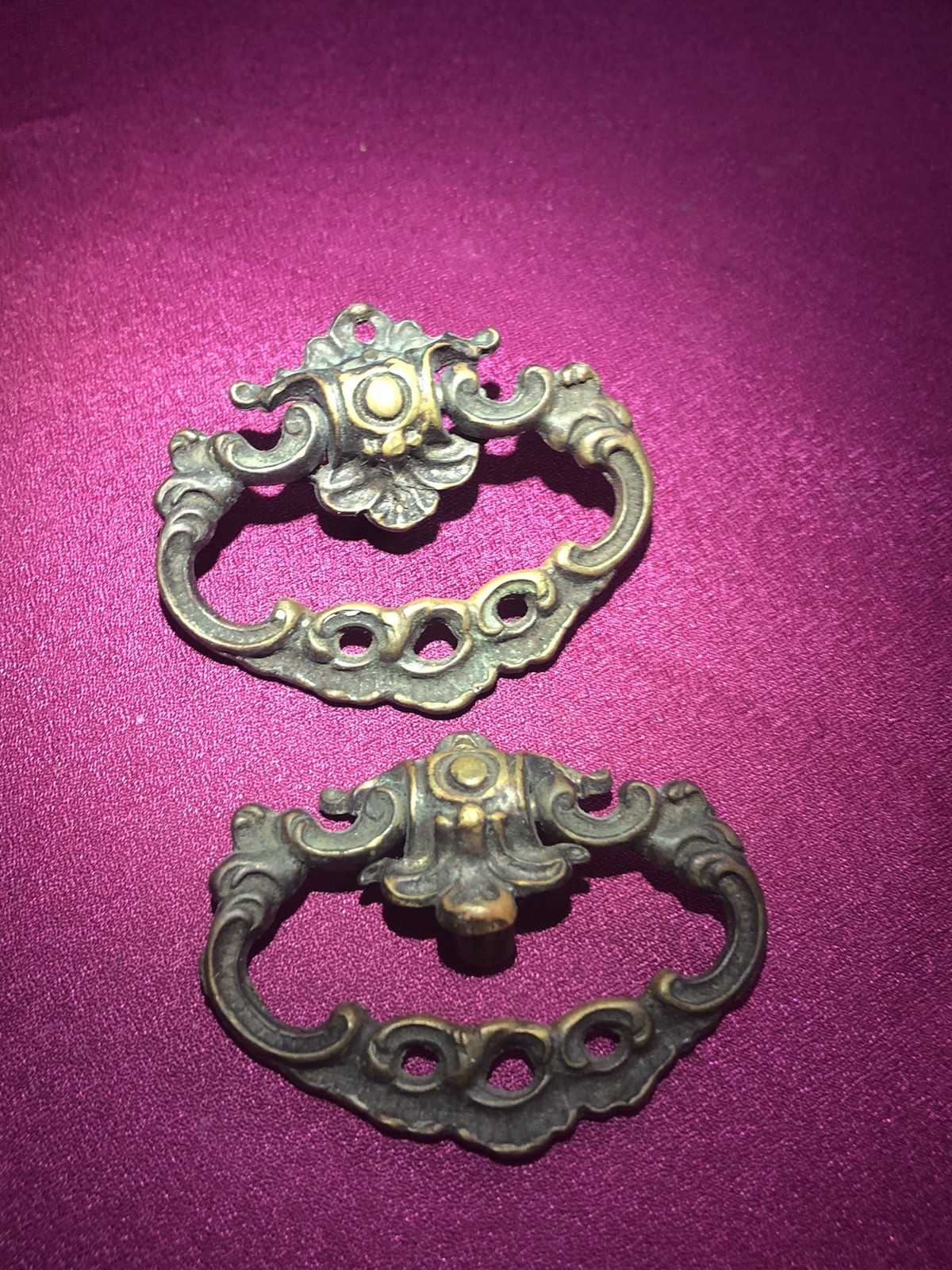2 Keeler Brass Co. KBC Drawer Handles Pulls Chippendale One Back Hole *no Screws