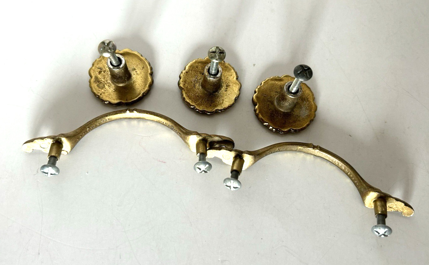 Lot F Vintage Ajax Drawer Cabinet Handles Pulls 3 Knobs 2 Pulls Gold Tone
